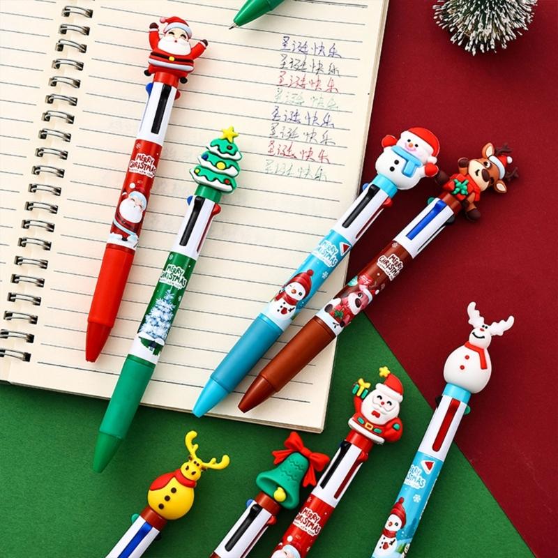 10 шт. Рождественская разноцветная шариковая ручка 4 цвета в 1 шариковая ручка выдвижная многоцветная ручка для студентов заметки