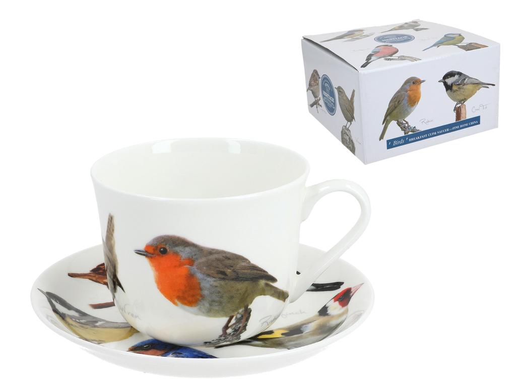 Filiżanka Śniadaniowa Ze Spodkiem Porcelanowa Ptaki Ogrodowe Do Kawy