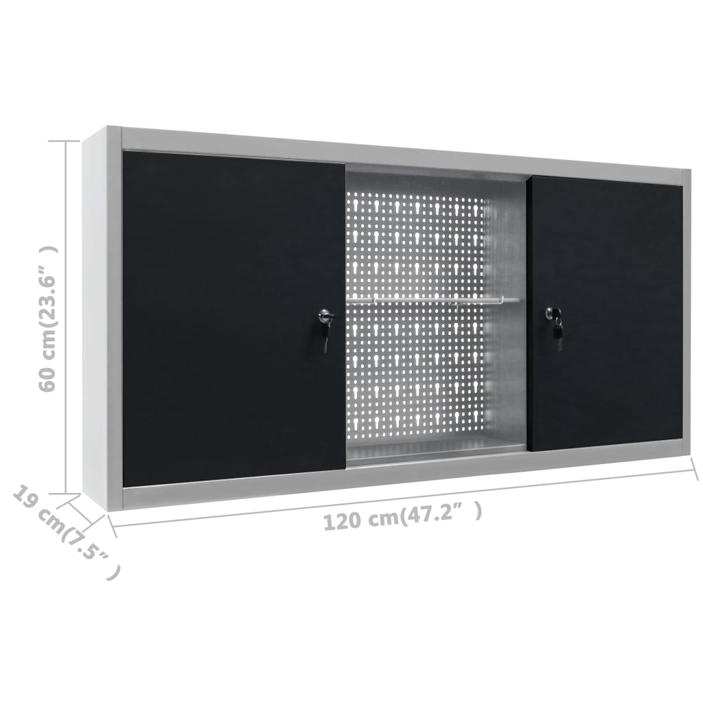 Wall Mounted Tool Cabinet in Industrial Style Metal Gray and Black