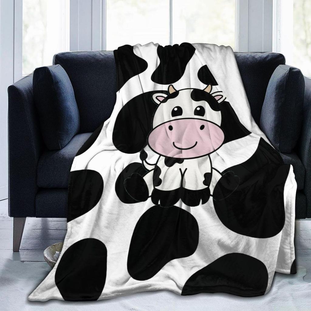 Cartoon Cow Flannel Blanket Sofa Blanket Cute Animal Print Blanket Office Blanket