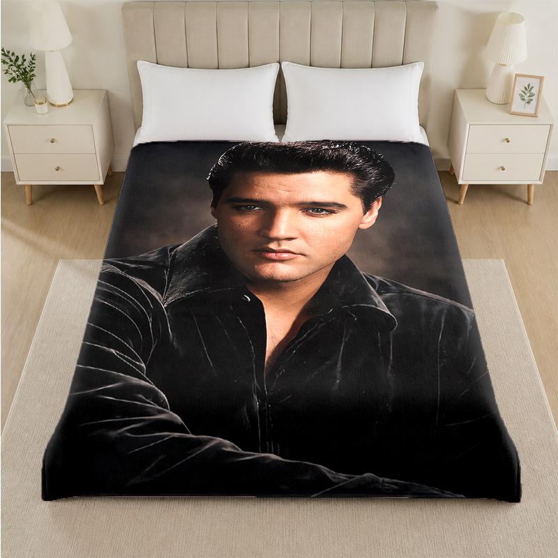 Elvis Presley Print Flannel Blanket Cozy Warm Plush Throw Blanket For Bed Sofa Couch Indoor Household Use