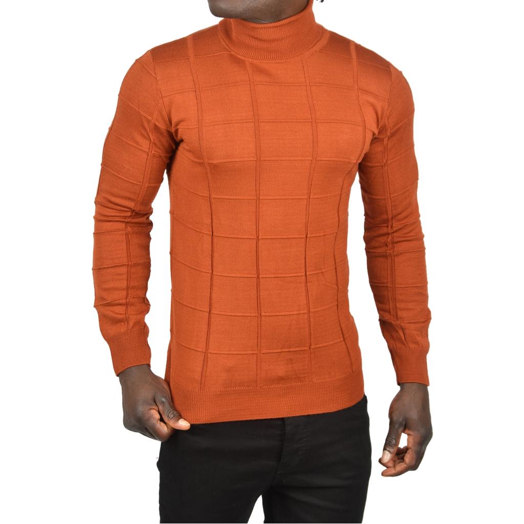 DeepSEA Square Patterned Turtleneck Slim Fit Turtleneck Knitwear Sweater 2505493