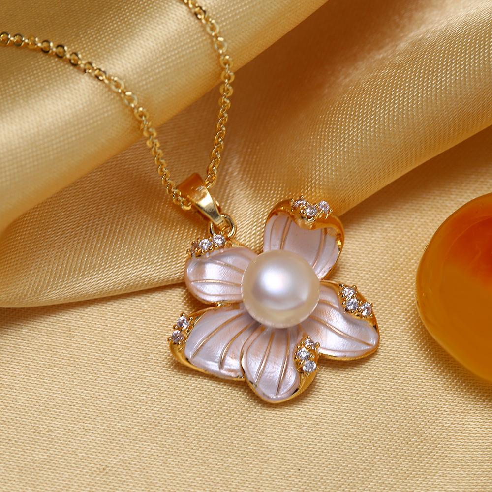 SENIKO натуральный пресноводный большой жемчуг в стиле барокко ожерелья для женщин модный цветок кулон с кубическим цирконием с цепочкой подарок на день рождения