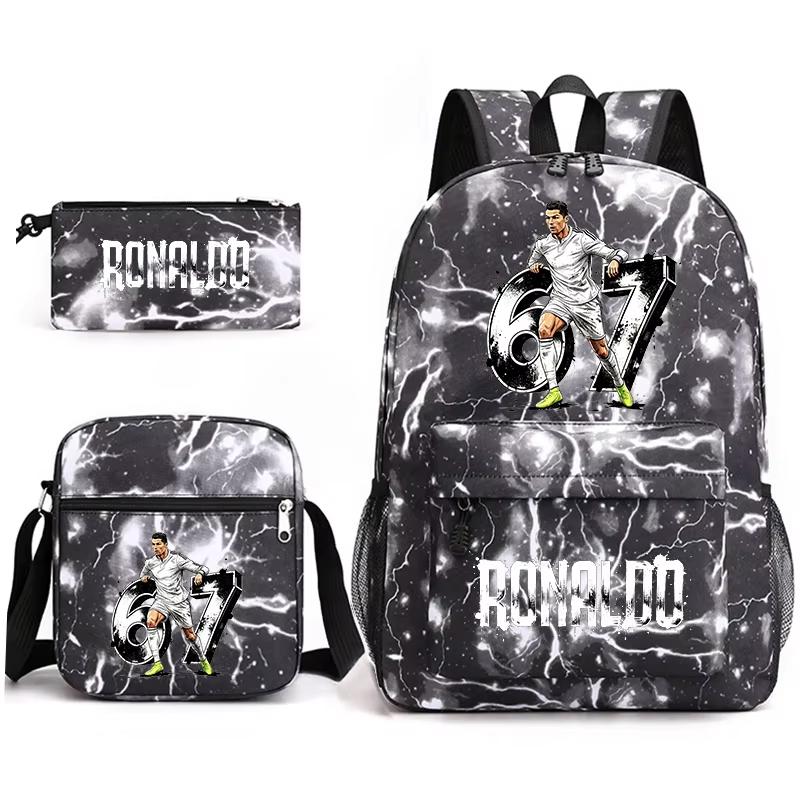 Школьный рюкзак Cr7 Ronaldo 67 Pattern с сумкой через плечо и пеналом для подростков, детей, девочек, мальчиков. Легкий свободный школьный портфель