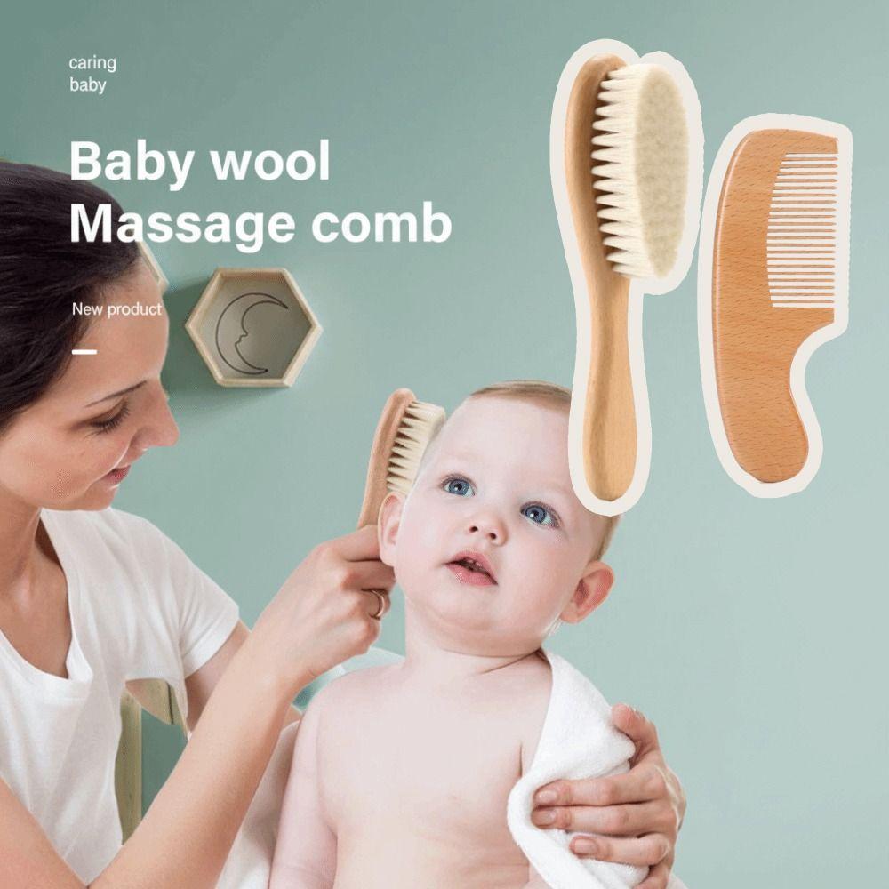 2pcs Portable Beech Wood Bath Comb Set Soft Wool Care Hair Brush Soothing Brush Shower Gift Shower Accessories