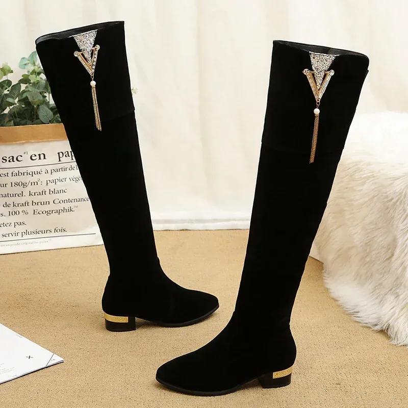 Большого размера зимние ботфорты выше колена женские из эластичной ткани женские ботфорты до бедра сексуальная женская обувь длинные боты женские