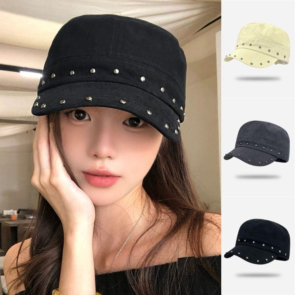 Cotton Rivet Flat Top Hat Spice Girls Equestrian Hat Casual Rivet Peaked Cap Travel