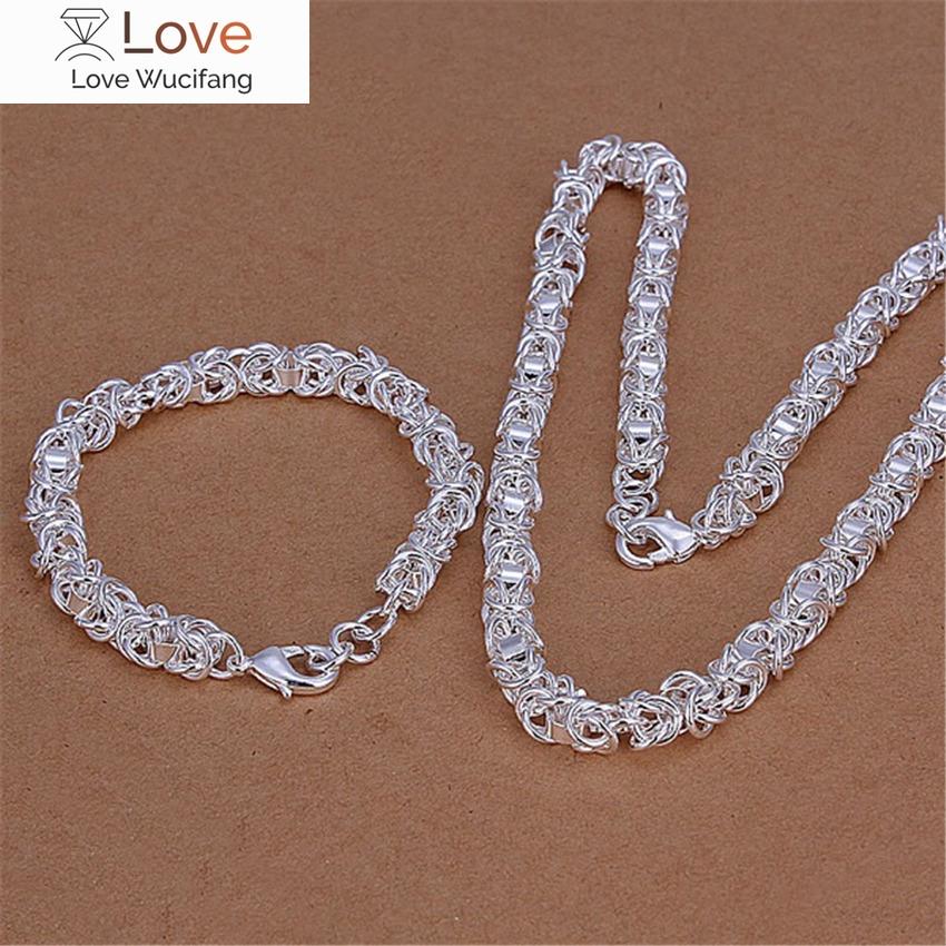 Trend Designer 925 Sterling Silver Classic Circle Chain Bracelet Necklace for Men Women Jewelry Set Fashion Party Gifts