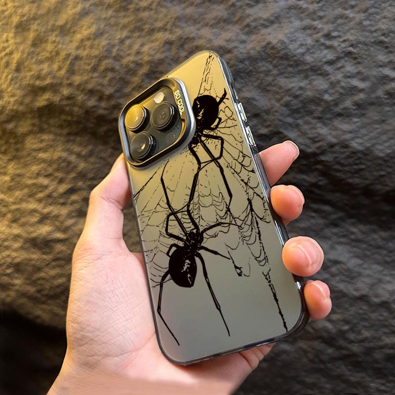 Spider Pattern Anti-drop Armour Case For iPhone 16 15 Pro Max 15 14 13 12 11 Pro XR XS X 7 8 Plus Lens Protect Plating Cover
