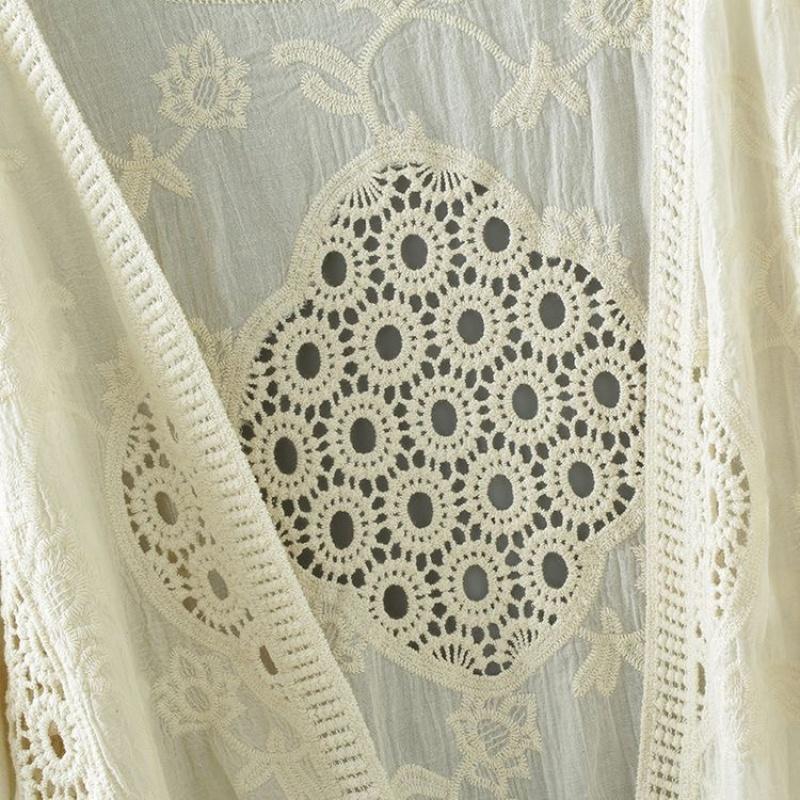 New Embroidery/Embroidered Batwing Sleeve Cotton Cardigan Hollow Embroidery Sun Protection Shirt Short Air-Conditioner Shirt Loose Seaside Outer