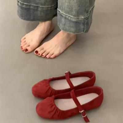 Нежные волшебные туфли Мэри Джейн женские 2024 новые французские элегантные плиссированные балетки с круглым носком и неглубоким горлом