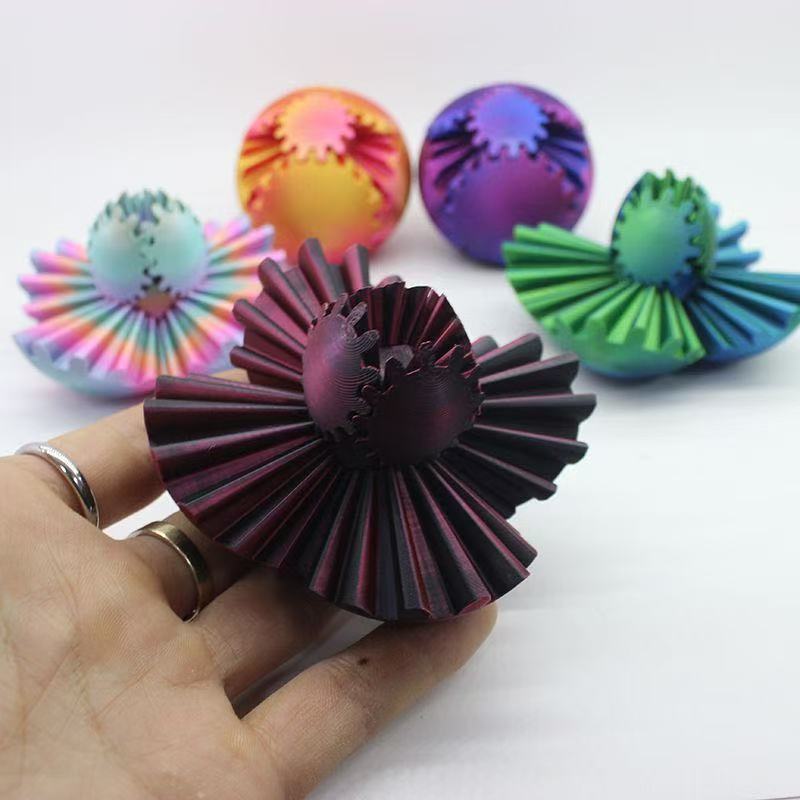 Cross-Border Internet Fun Entertainment 3D Printed Red Gear Ball Creative Plastic Fingertip Rotating Novelties Colorful Gag Toys