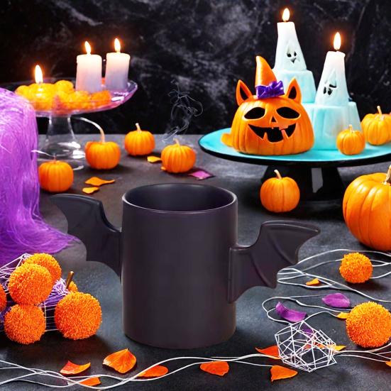 Керамическая кофейная чашка в форме летучей мыши 12 унций Хэллоуинская кофейная кружка с крыльями летучей мыши Черные чашки для воды и чая для офиса и дома