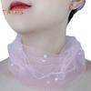 Solid Color Neck Collar Faux Pearls Decor Elastic Organza Lace Scarf Elegant Multi-functional Elastic Neck Wrap