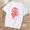 Unisex Summer T-shirt Dragon Print O Neck Short Sleeve Loose Pullover Pure Color Casual Soft Breathable Mid Length Daily Sprots Tee