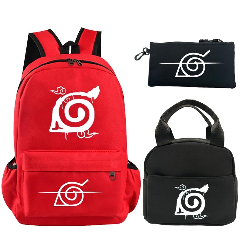 3Pcs/set Anime Naruto Printed Backpack Bookbag with Lunch Bag Pencil Case Teenager Children Girl Boy Schoolbag Rucksack