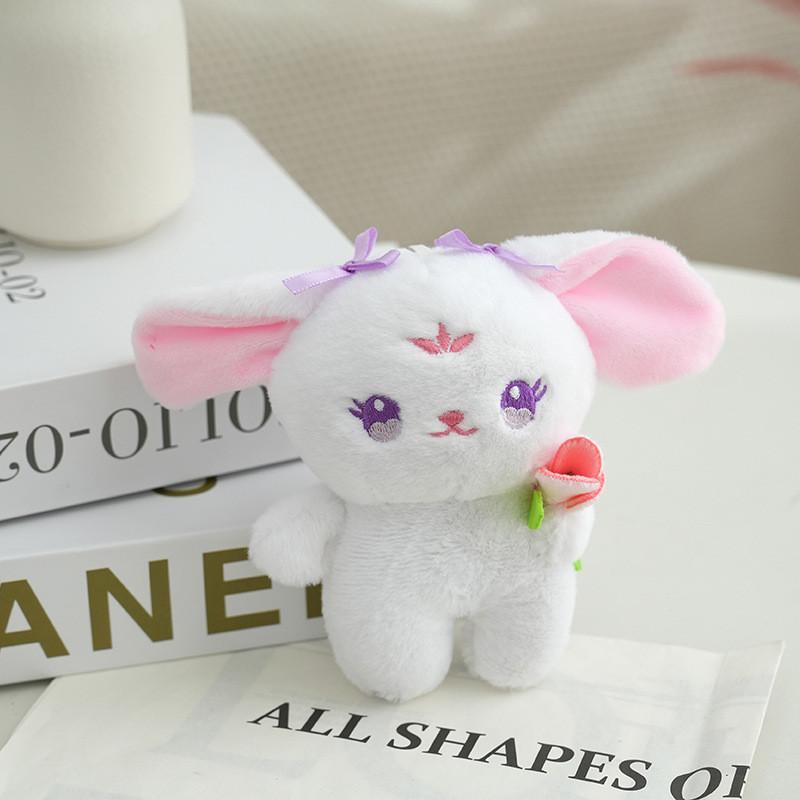 Cute Rabbit Flower Keychain Soft Plush Stuffed Animal Bag Charm