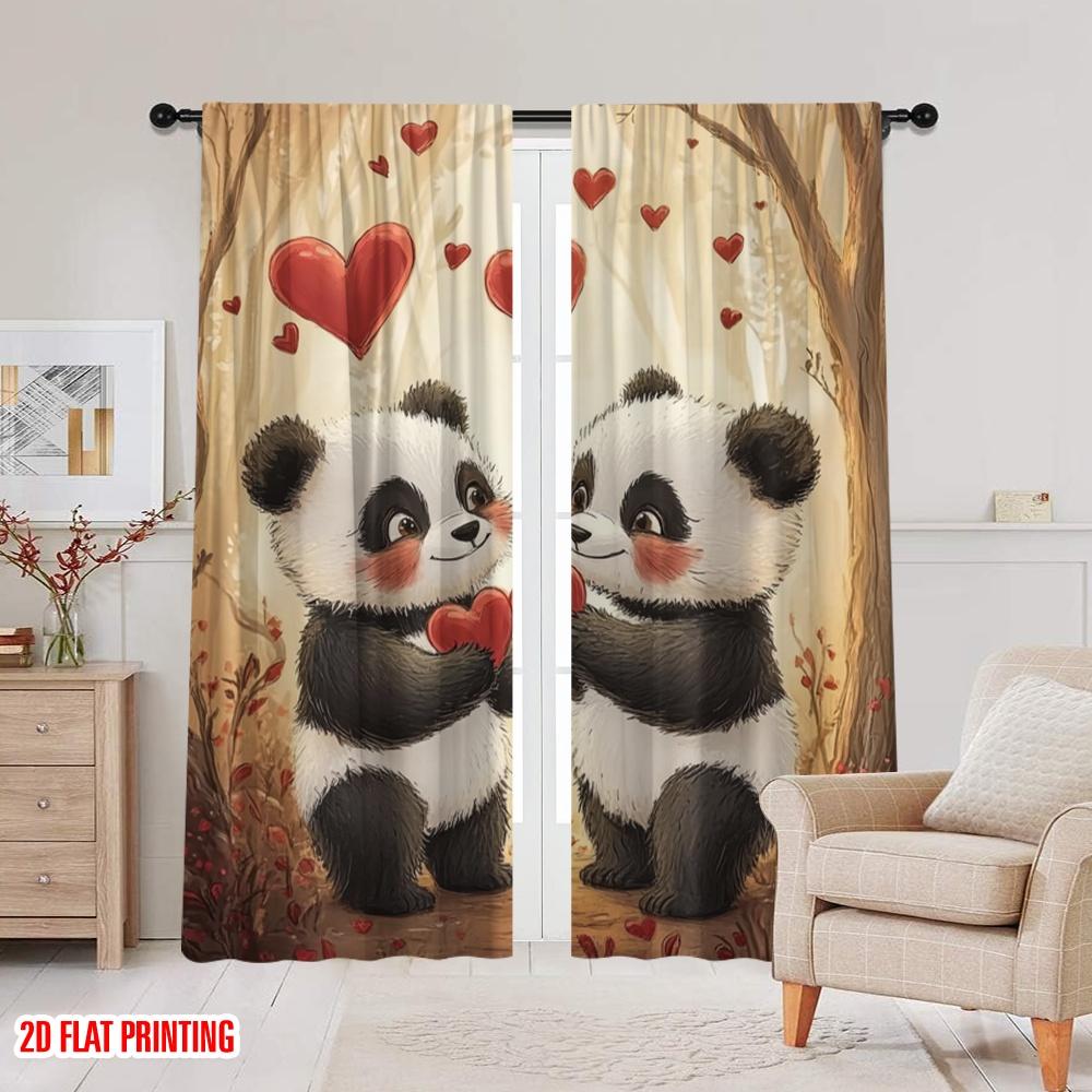 2 шт., 2D принт на ткани, шторы Panda Love Duo, прочный полиэстер (без стержня) Праздничный Идеально для Декора Гостиной и Офиса