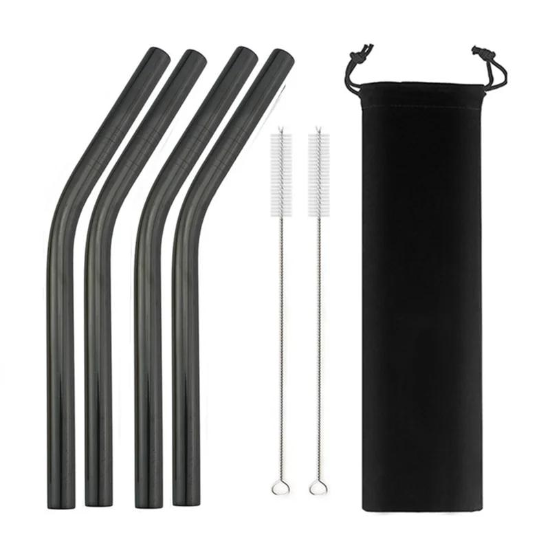 Соломинки для смузи из нержавеющей стали 304, ширина 12 мм, многоразовые металлические трубочки для питья молочных коктейлей, набор изогнутых трубочек для чая Boba Bubble Tea