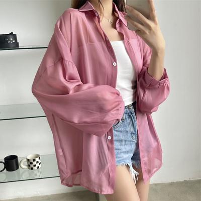 Модная свободная пляжная солнцезащитная рубашка женская прозрачная шифоновая блузка летние топы с длинными рукавами солнцезащитные блузки Blusas 22209