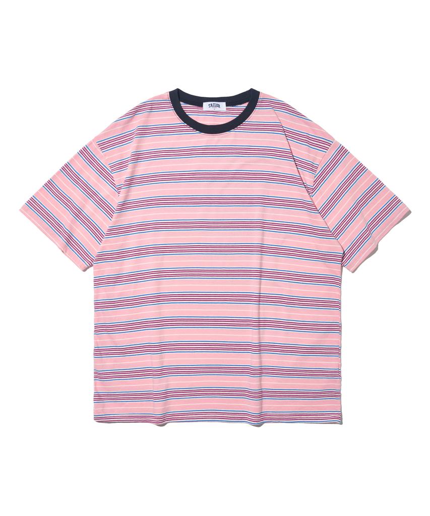 TAILOR STUDIO All Day Multi Stripe Short Sleeve T-Shirt (Pink)