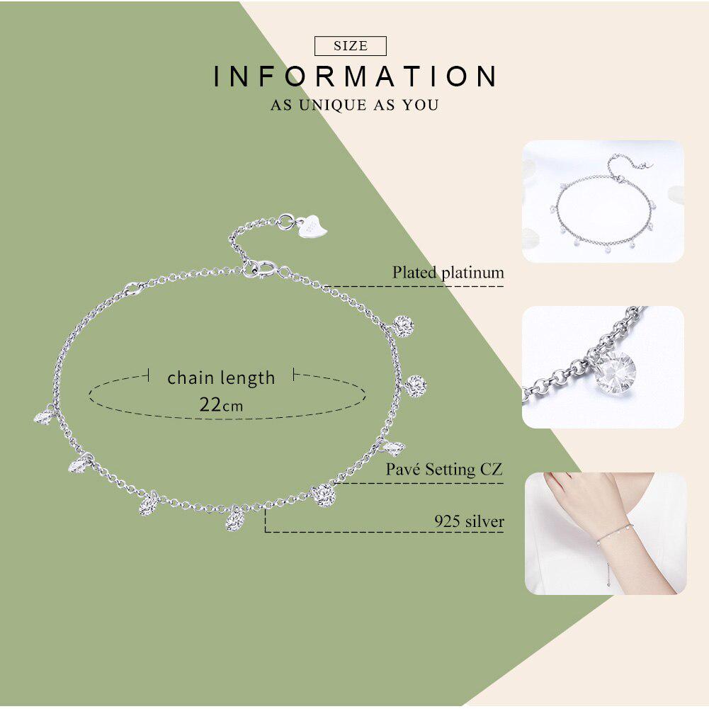 Женский браслет-цепочка BAMOER из стерлингового серебра 925 пробы с простыми геометрическими кристаллами и запасными звеньями