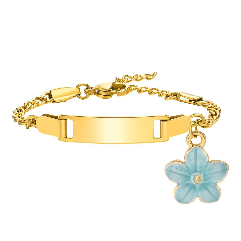 Personalized Name ID Bracelets for Baby Girls, Anti Allergy Gold Plated Stainless Steel Child Engrave Name Birthdate Bracelet