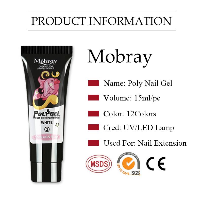 Mobray 15/8/5PCS Poly Extention Gel Set For Manicure Gel Extension Set Color Nail Tip Form Crystal UV Gel Slice Brush Nail Gel