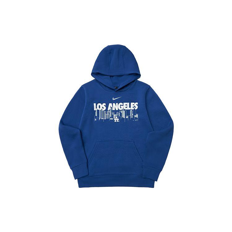 Nike Толстовка с капюшоном X MLB Collaboration Los Angeles Dodgers с принтом логотипа и круглым вырезом, длинными рукавами, детские толстовки с капюшоном темно-синего цвета 3Z3B7SBF8-LAD