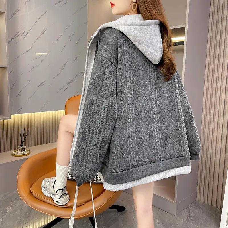 Пальто оверсайз, женское осенне-зимнее утолщенное пальто с капюшоном, женские теплые свободные топы, повседневный удобный топ на молнии