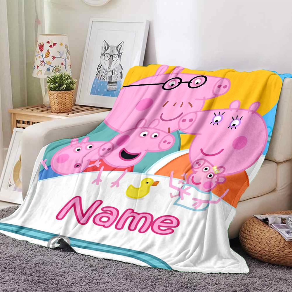 Custom Name Peppa Pig Theme Printed Blanket - Perfect for Couch, Bed, Travel & Outdoor Use | Machine Washable, Cozy & Durable.