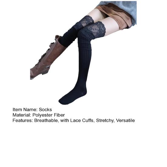 Кружевные чулки до бедра Женские чулки выше колена с кружевными манжетами Эластичные длинные чулки Носки для ботинок для девушек Косплей Свидания