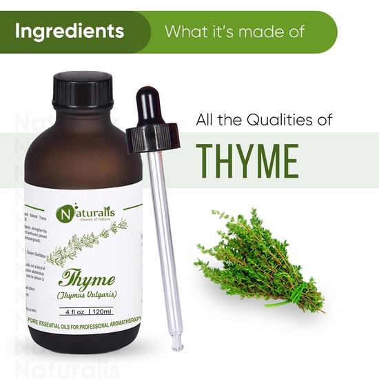 Naturalis Essence Of Nature Thyme Essential Oil 100% Undiluted Pure And Natural Therapeutic Grade For Skin Conditions, Clear Breathing - 120Ml