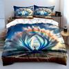 Rainbow Giant Wave Beach Lady Duvet Cover Set, Ocean Fantasy Landscape Bedding Includes 1 Duvet Cover And 2 Pillowcase, Gift
