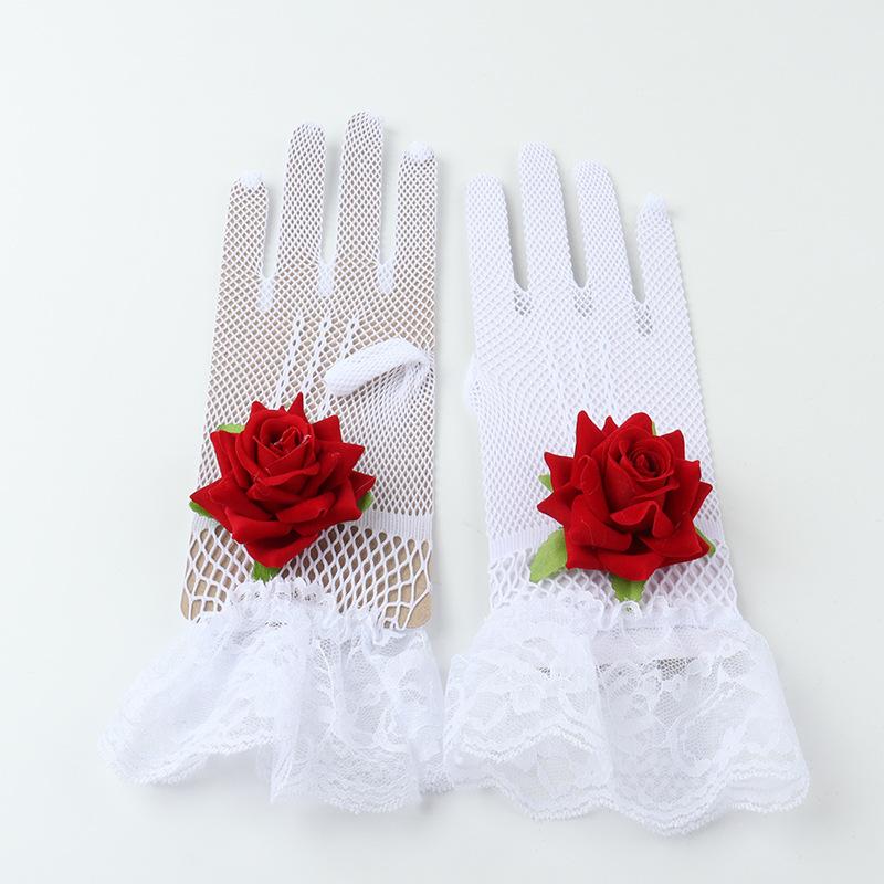 Mesh Flower Etiquette Gloves Fingered Short Mesh Lace Decorative Gloves