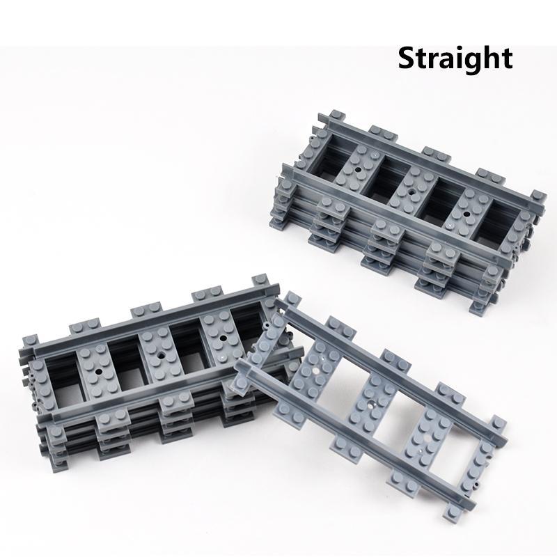 City Train Tracks Train Rail Straight Curved Tracks Sets Building Blocks Bricks Cross Flexible Track Parts Kids Construction Toy