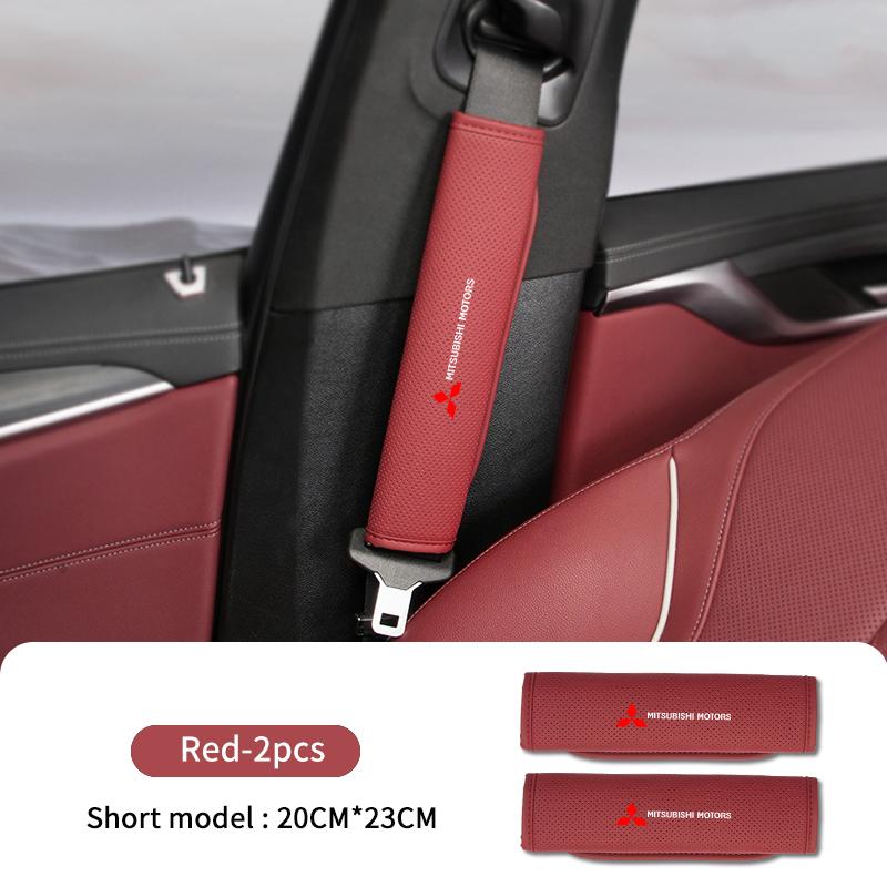 cxdjmy1 For Mitsubishi Leather Car Logo Seat Belt Cover Shoulder Protective Interior Accessories Lancer ASX Pajero Mirage Attrage
