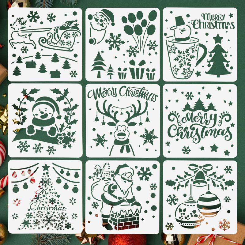 9Pcs/set Christmas Stencils Kids DIY Painting Embossing Paper Card Scrapbooking Stamp Album Decoration Stencil DIY New Year Gift