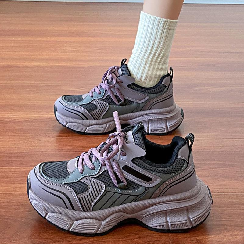 Fashion Spring Women's Chunky Platform Sneakers Silver Tennis Shoes Breathable Mesh Casual Shoes Thick Sole Women Shoes Ladies Dad Shoes