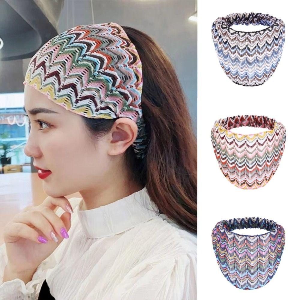 Colorful Hollow Lace Hairbands Non Slip Wide Side Head Wrap New Wave Mesh Headband