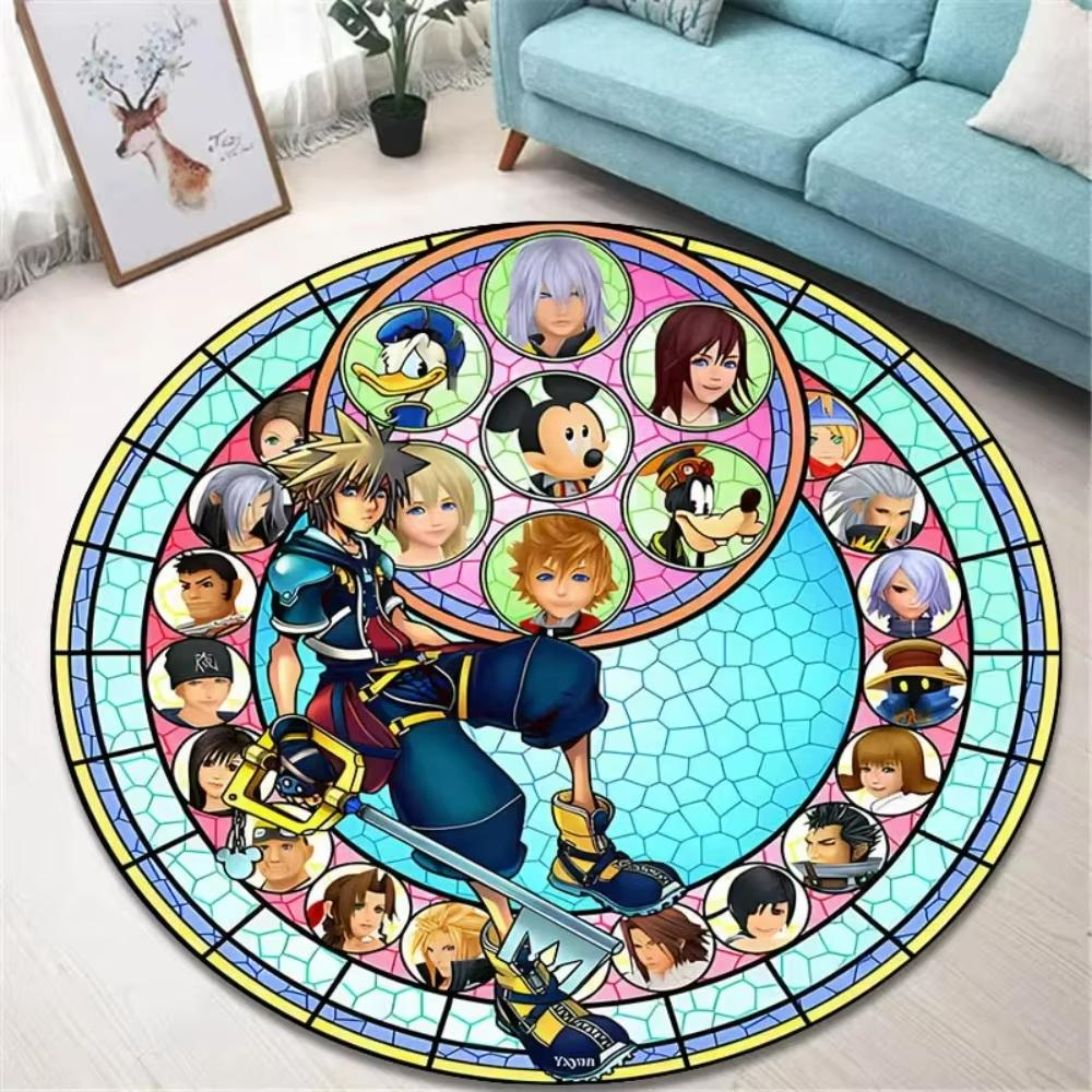Игривый круглый ковер в стиле K-Kingdom Hearts для игровой комнаты, гостиной, спальни. Забавный декор в стиле ретро-геймера. Напольный коврик, вращающееся кресло