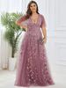 Ever-Pretty Womens Plus Size V Neck A Line Sequin Tulle Formal Dresses