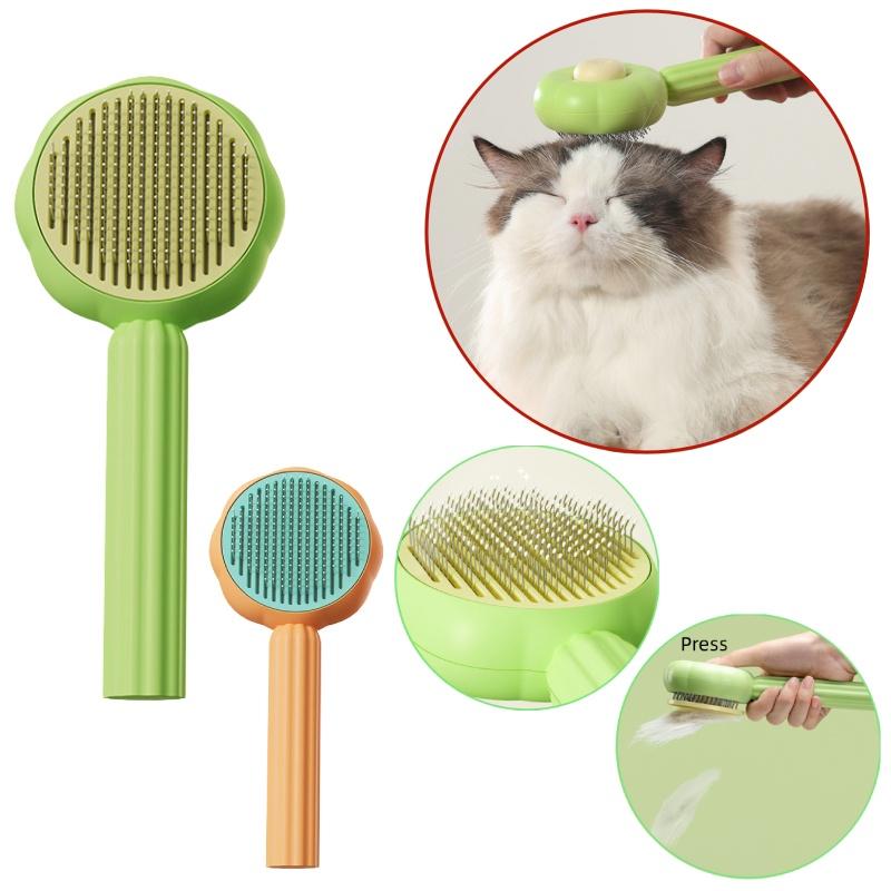 New Sunflower Pet Grooming Brush Self-cleaning, Curved Teeth, And Resin Protection For A Gentle, Spa-like Experience
