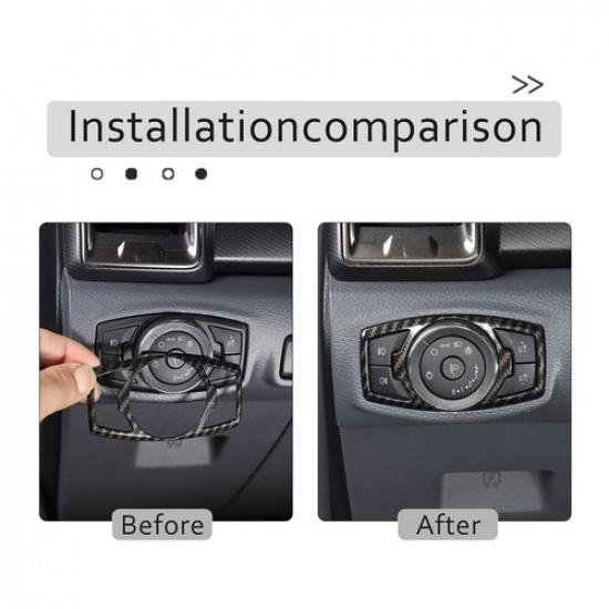 ABS Carbon fiber Headlight Switch Button Cover Trim Frame For Ford Ranger 15-22