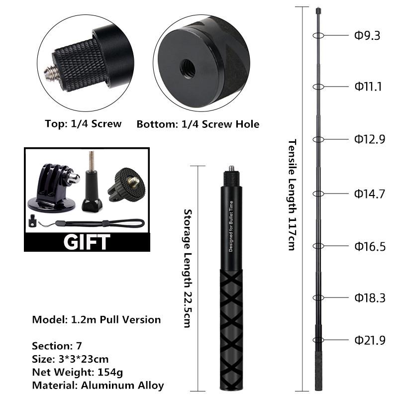 Палка для селфи для Insta 360 X4 X3 X5 Bullet Time Вращающаяся ручка Штатив Для Go Pro 13 12 DJI Алюминиевые аксессуары для палки для селфи