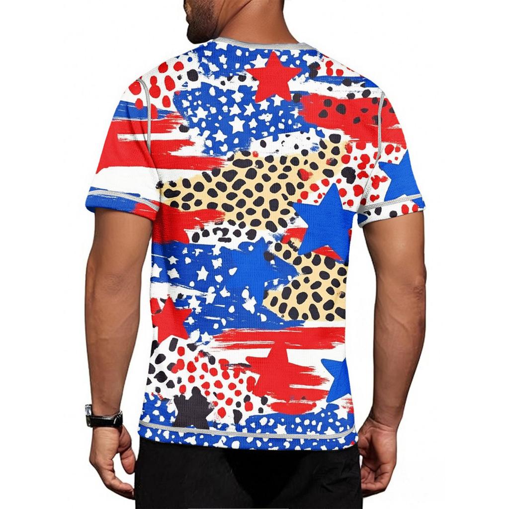 Летняя мужская футболка с воротником-стойкой и короткими рукавами с принтом «День независимости»