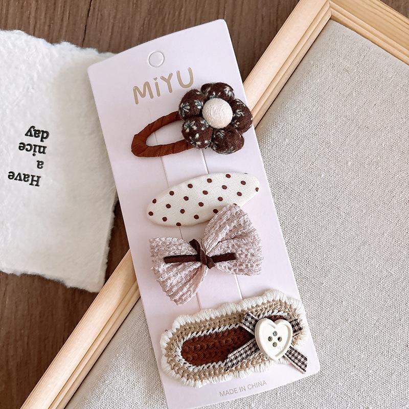 4 шт./компл. бежевый кофейный цвет элегантные заколки для волос для маленьких детей милые ретро цветочные банты детские заколки милые аксессуары для волос