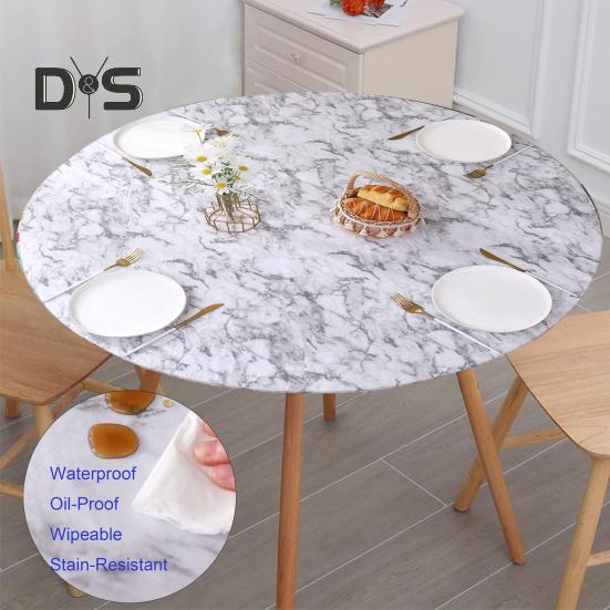 Круглая скатерть, водонепроницаемая скатерть с эластичными краями, мраморный узор, накидка на стол для домашнего ужина, украшения, защиты стола