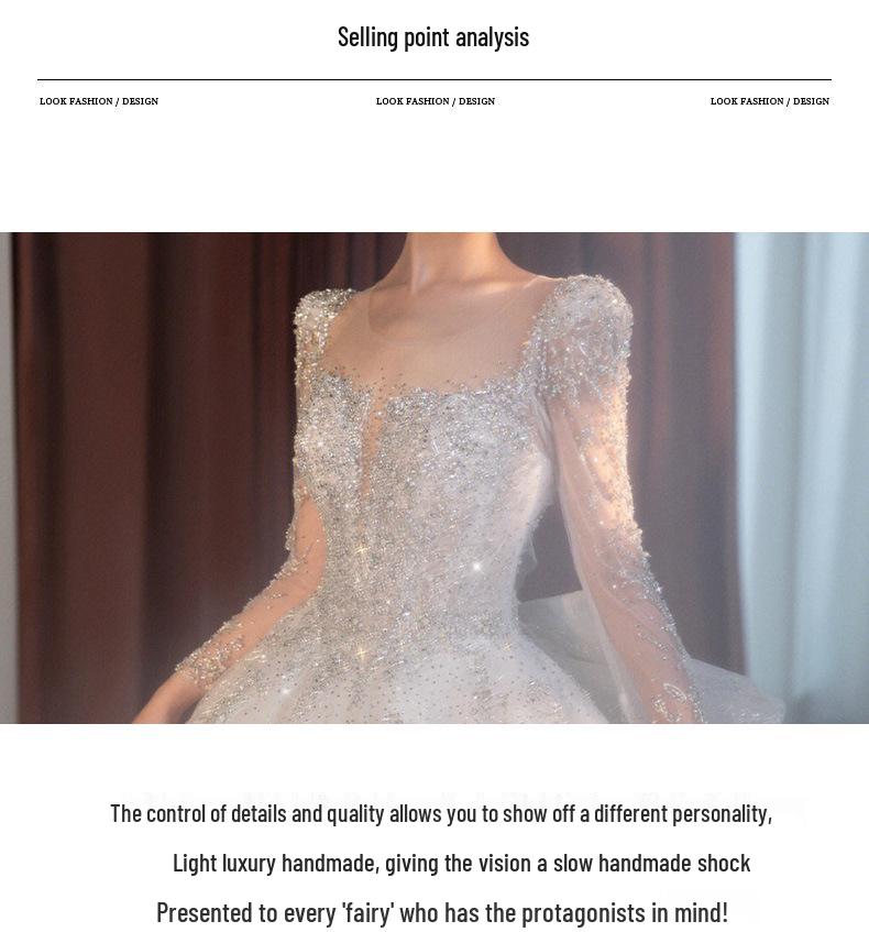 2025 Vintage French Long Sleeve Wedding Dress with Heavy Train and High-End Texture