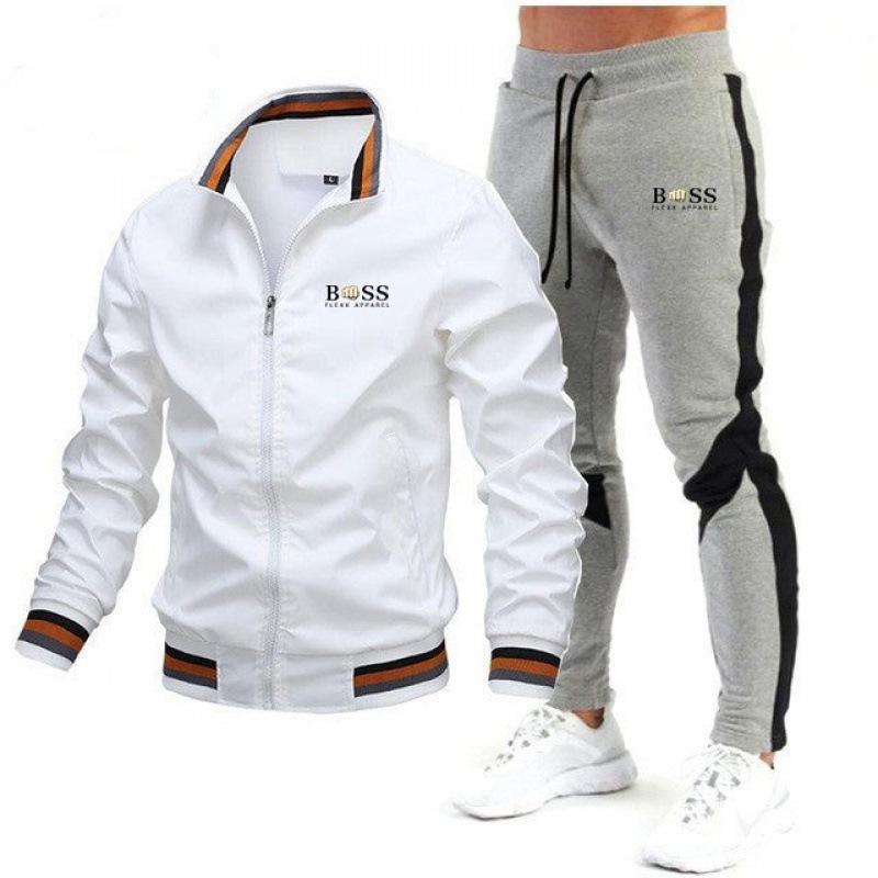 2026 Men's Bomber Jacket Set Casual Suit with Patchwork Pants Premium Quality 2-Piece Outfit